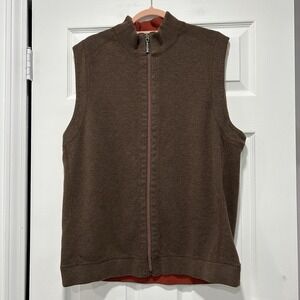 Tommy Bahama Men's‎ Large Brown Orange Sweater Vest Reversible Full Zip EUC